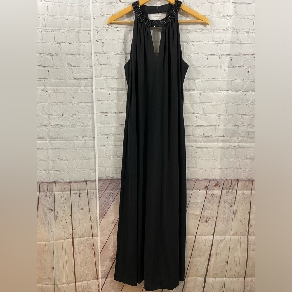 Alex Evening Womens Size 10 Sleeveless Black Beaded Choker Neckline Long Dress